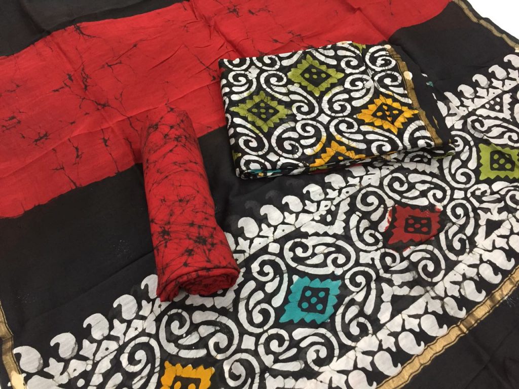 Black red batik print casual wear chanderi salwar kameez set