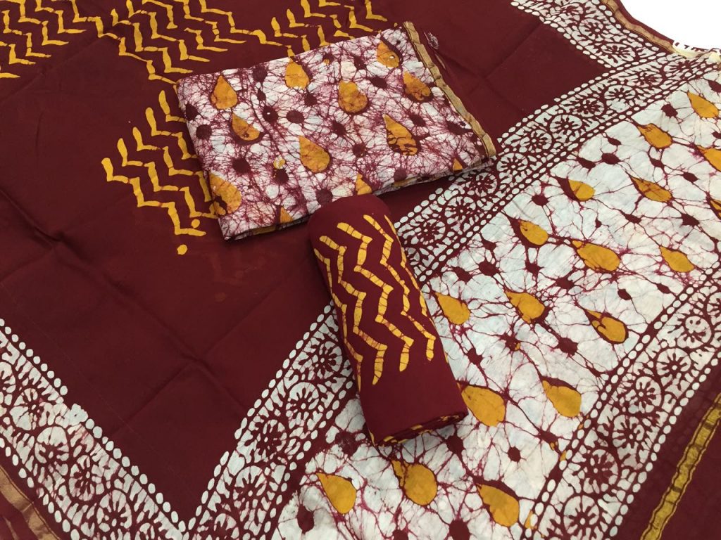 Maroon zigzag batik print regular wear chanderi salwar kameez set