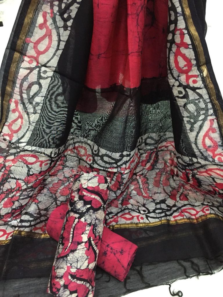 Black red  batik floral print casual wear chanderi salwar kameez set