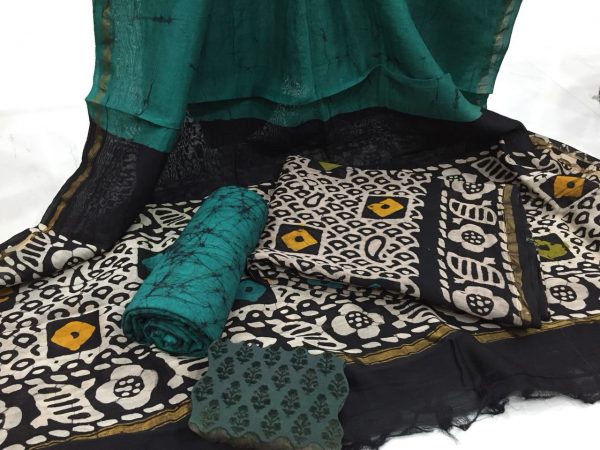Black Champagne batik floral print casual wear chanderi salwar kameez set
