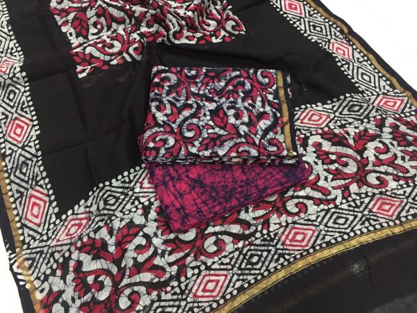 Black batik print casual wear chanderi salwar kameez set