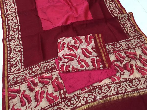 Maroon batik print casual wear chanderi salwar kameez set