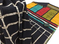 Black batik Square print regular wear zari border cotton mulmul saree with blouse