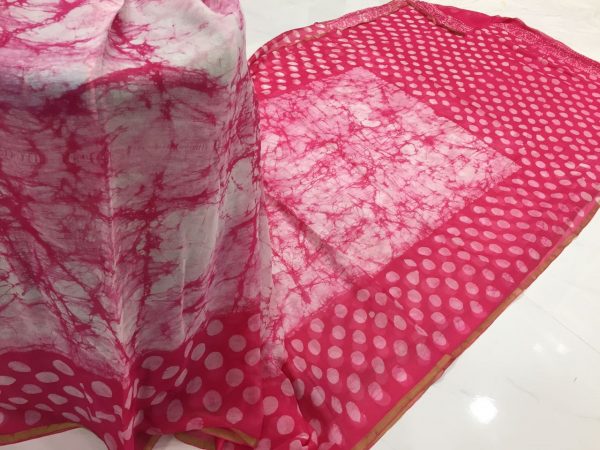 Ruby batik dots print casual wear chiffon saree with blouse piece