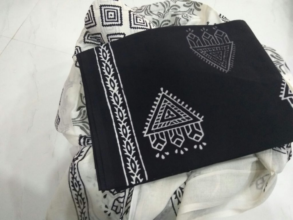 Black and white bagru print casual wear cotton dupatta salwar suit