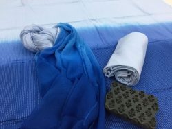 Blue office wear plain shaded kantha suit set with pure chiffon dupatta
