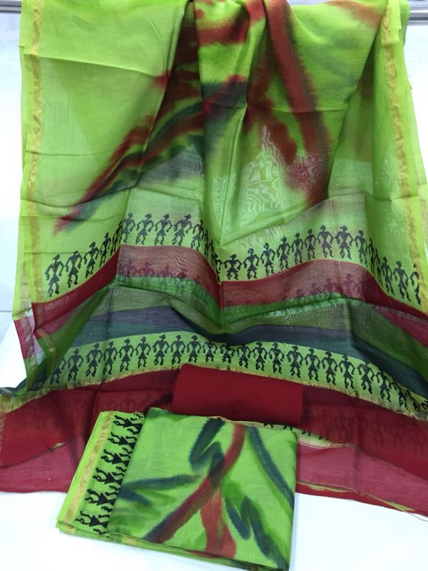 Green bagru print regular wear Pure chanderi silk salwar suit set