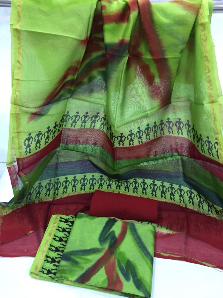 Green bagru print regular wear Pure chanderi silk salwar suit set