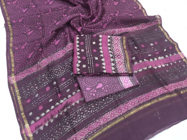 Purple bagru print regular wear Pure chanderi silk salwar suit set
