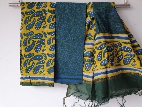 Lemon bagru leaf print regular wear Pure chanderi silk salwar suit set