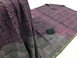 Taupe bagru print casual wear zari border saree with blouse