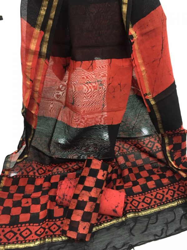 Black checks batik print casual wear chanderi salwar kameez set
