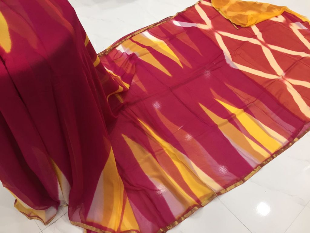 Maroon casual wear chiffon saree with blouse piece