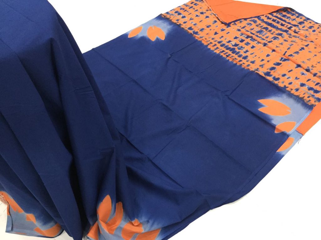 Cobalt blue clamp shibori bhandhej print regular wear cotton saree with blouse