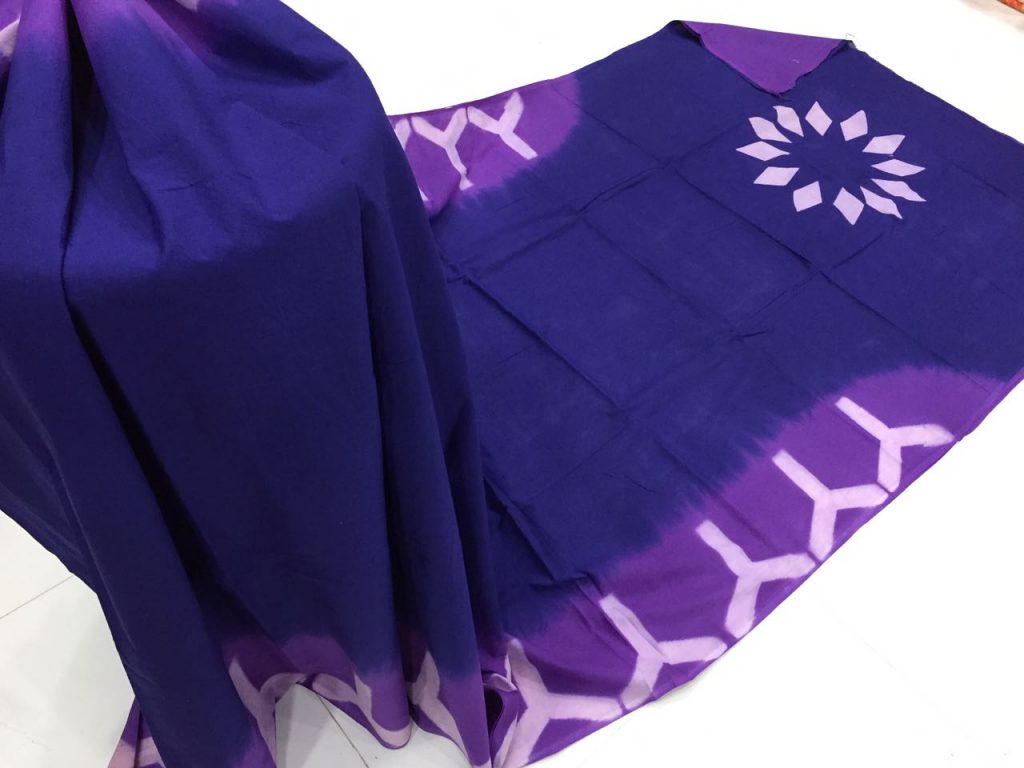Persian blue clamp shibori bhandhej print regular wear cotton saree with blouse