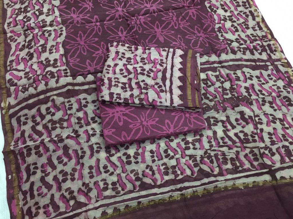 Purple dabu batik print casual wear chanderi salwar kameez set