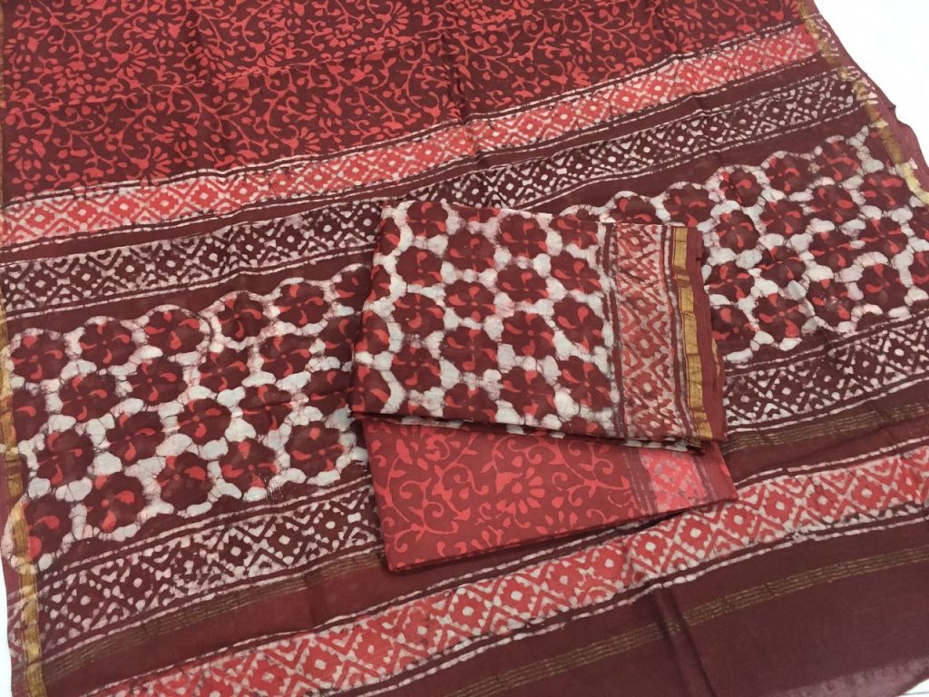 Maroon dabu batik print casual wear chanderi salwar kameez set