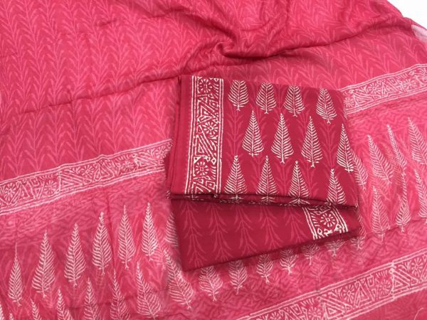 Jaipuri cerise bagru discharge print cotton salwar suit with pure chiffon chunni
