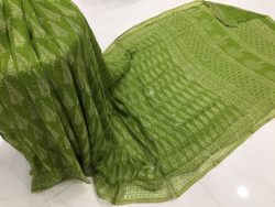 Green discharge color casual wear chiffon saree with blouse piece