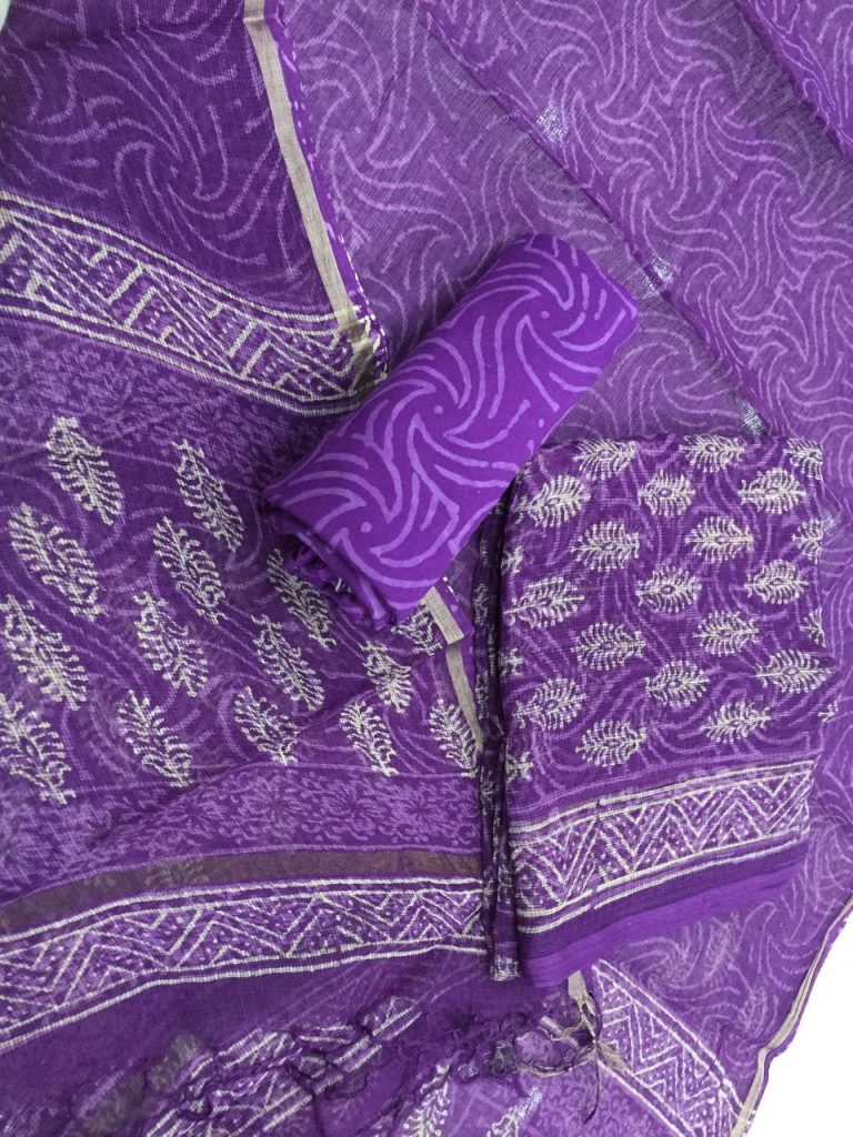Purple party wear discharge bagru booty print Kota Doria salwar Suit