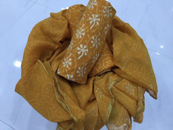 Copper regular wear discharge bagru print zari border pure cotton suit set