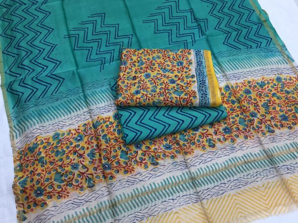 Bluegreen floral kalamkari rapid print casual wear chanderi silk suit