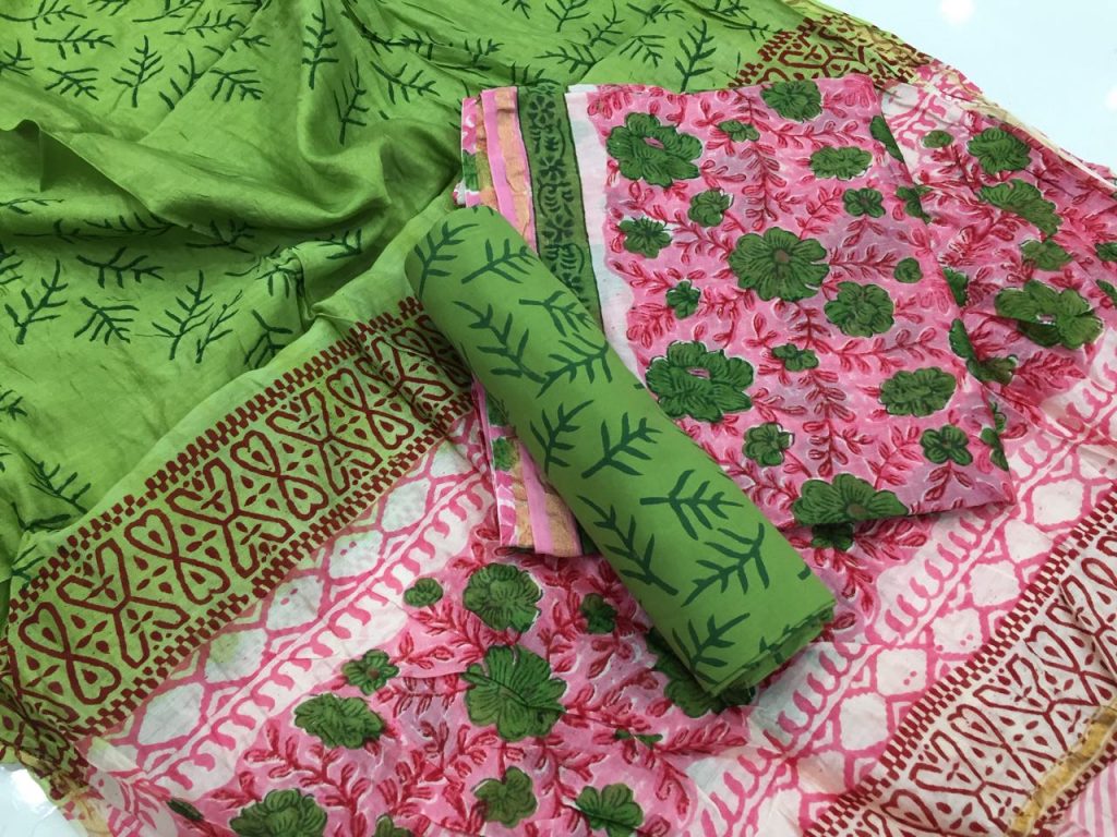 Green floral kalamkari rapid print casual wear chanderi silk suit