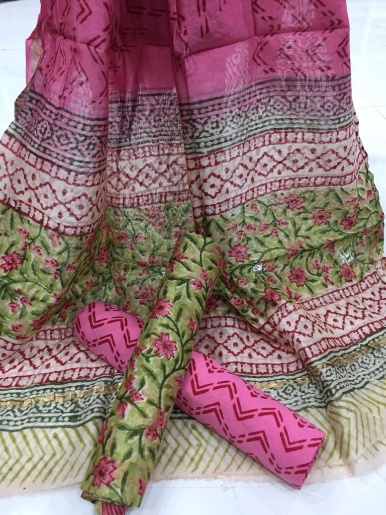 Magenta floral kalamkari rapid print casual wear chanderi silk salwar suit