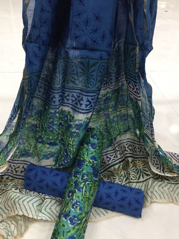 Navy blue floral kalamkari rapid print casual wear chanderi silk salwar suit