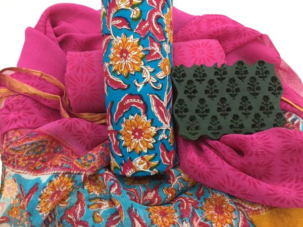 Azure floral kalamkari rapid prnit casual wear zari border pure cotton suit