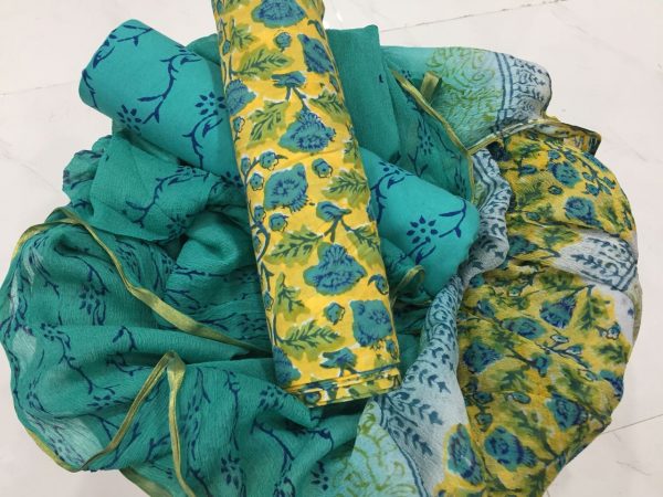 Lemon floral kalamkari rapid prnit casual wear zari border pure cotton suit