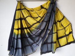 Half half yellow shibori print casual wear zari border cotton mulmul saree with blouse
