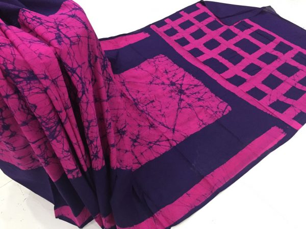 Rose batik print regular wear cotton saree with blouse