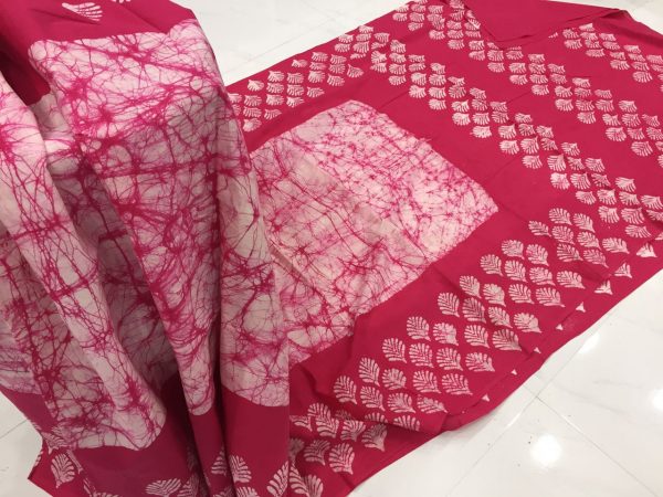Ruby batik leaf print regular wear cotton saree with blouse