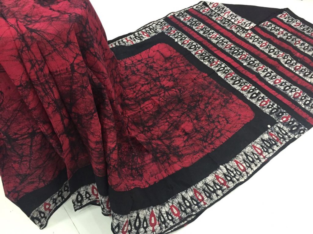 Jaipuri black batik print regular wear cotton saree with blouse