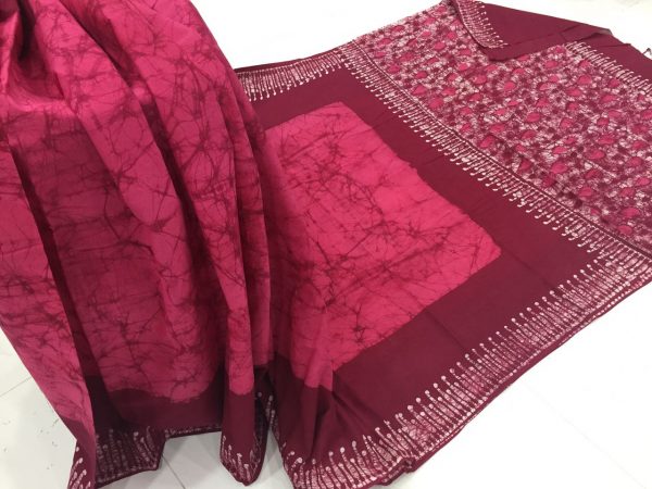 Rose jaipuri batik print regular wear cotton saree with blouse