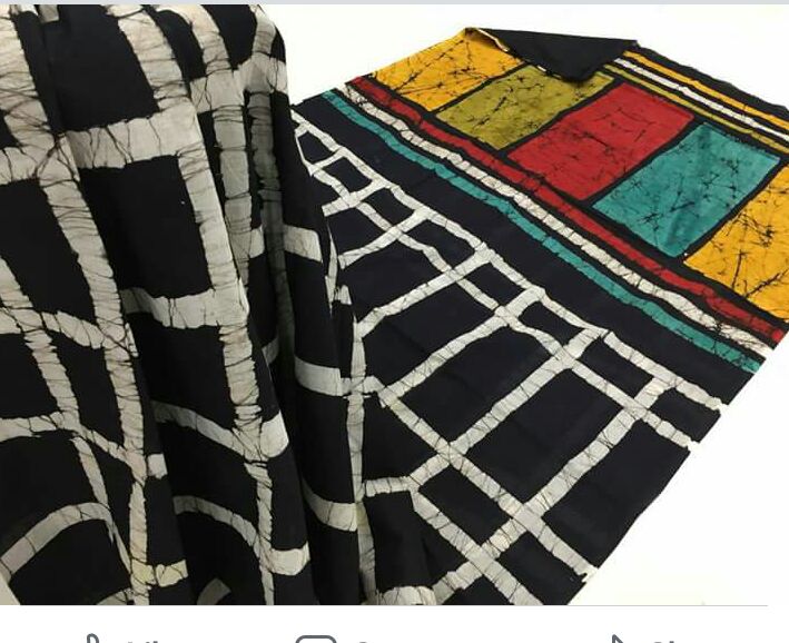 Black batik print daily wear cotton saree with blouse
