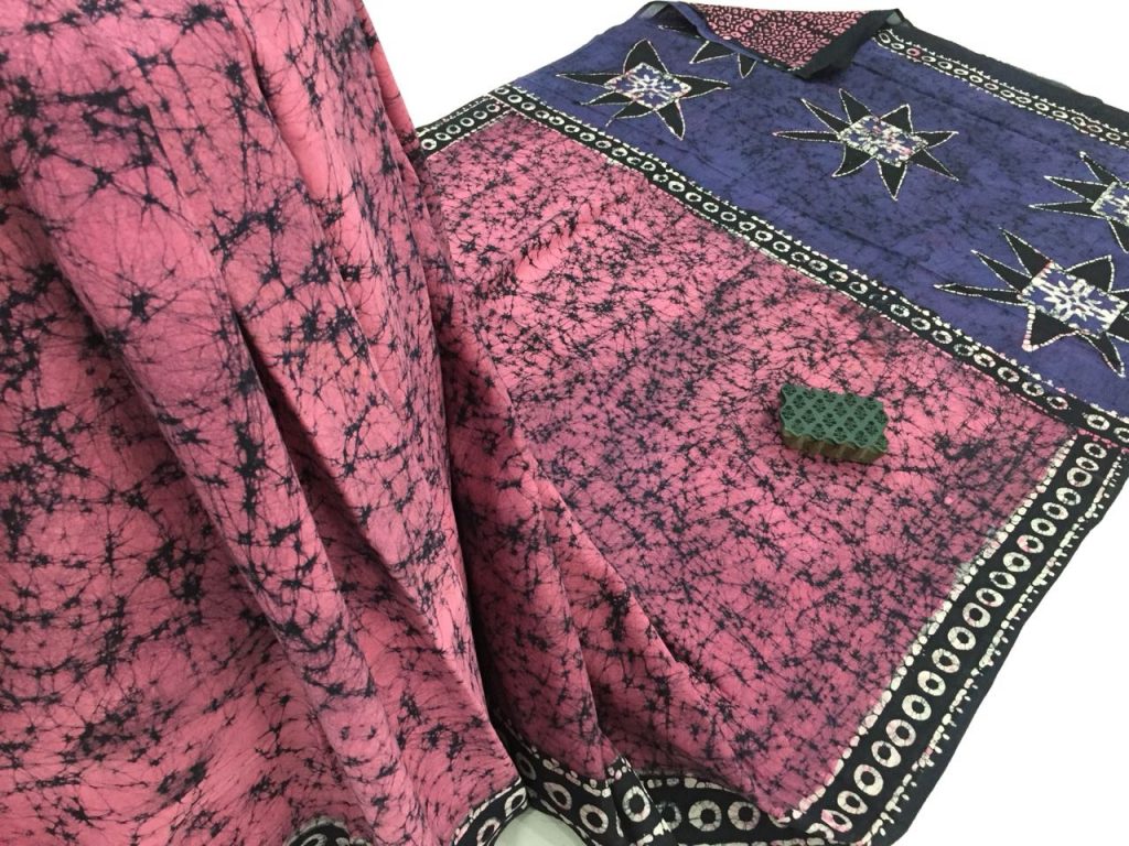 Blush batik print daily wear cotton saree with blouse piece