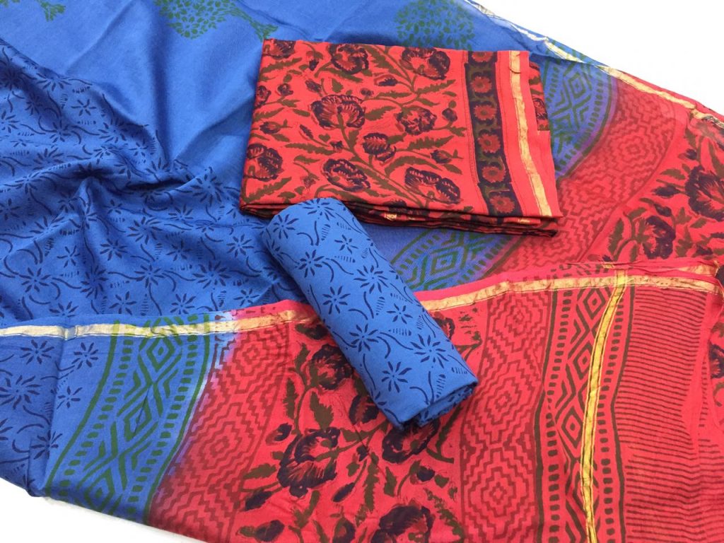 Crimson kalamkari pigment print casual wear chanderi silk suit