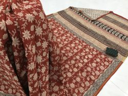 Maroon floral kalamkari rapid print casual wear zari border cotton saree with blouse