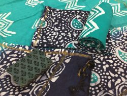 Turquoise kerry batik print casual wear chanderi salwar kameez set