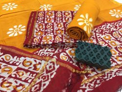 Yellow kerry batik print casual wear chanderi salwar kameez set