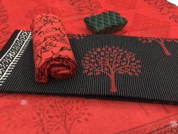 Black office wear mugal tree print kantha suit set with chiffon dupatta
