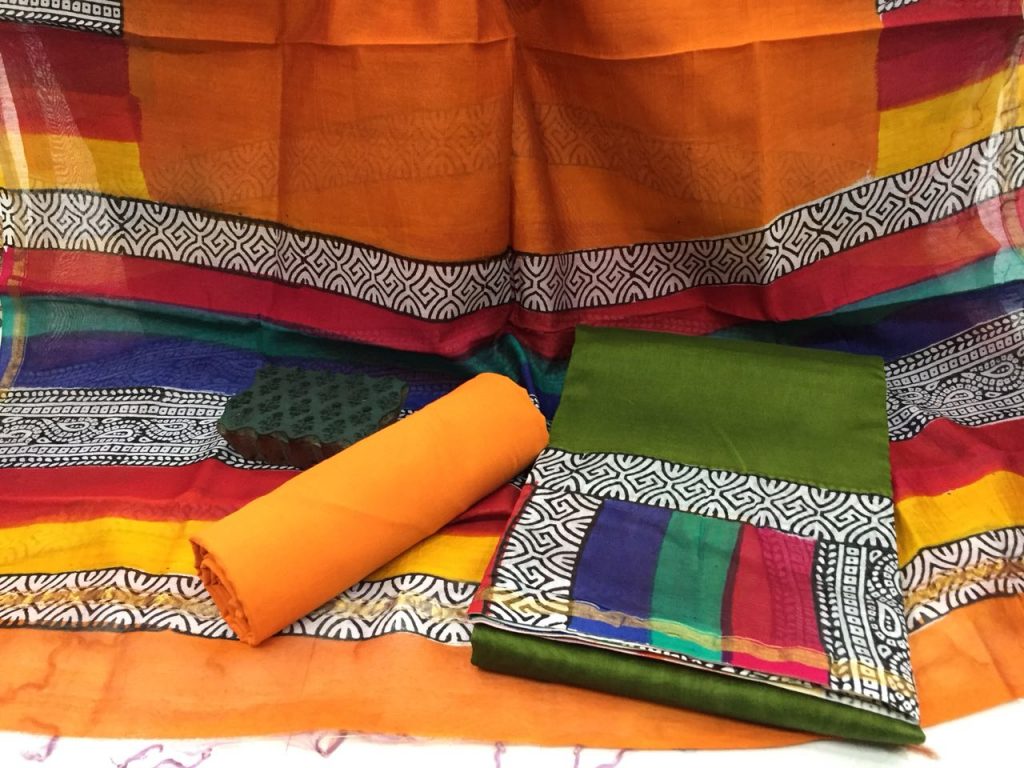 Jaipuri multicolor bagru dabu print chanderi salwar kameez