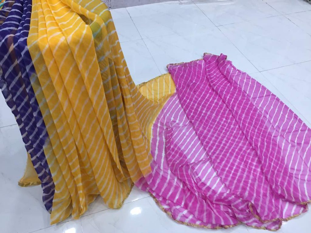 Multicolor lehariya casual wear chiffon saree with blouse piece