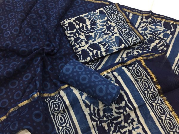 Natural indigo dabu print casual wear chanderi salwar kameez set