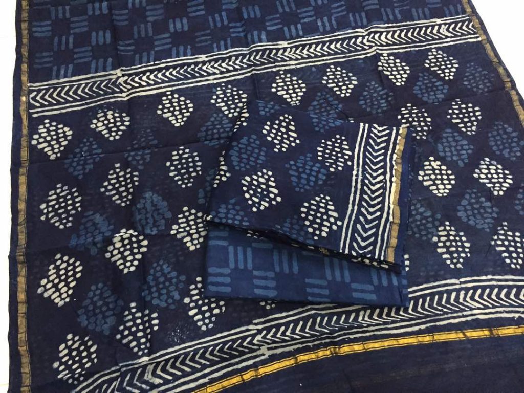 Natural indigo dabu Dots print regular wear chanderi salwar  suit