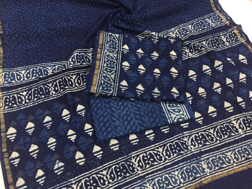 Natural indigo dabu print regular wear chanderi salwar suit set