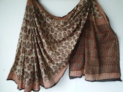 Desert sand bagru booty print casual wear zari border cotton mulmul saree with blouse