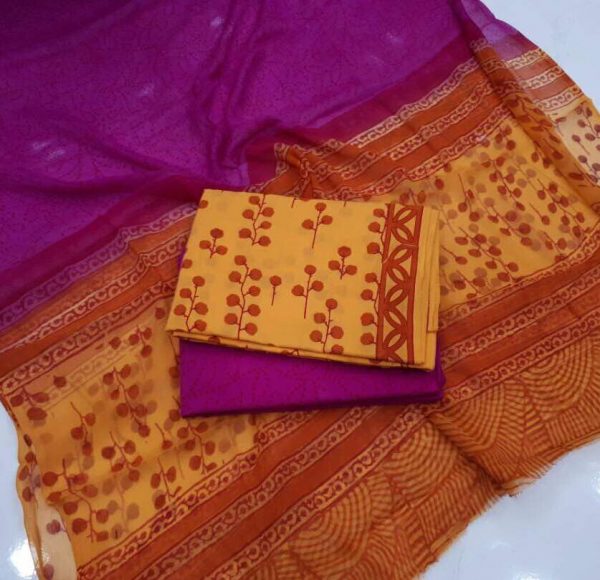 Amber floral pigment print pure cotton salwar suit set with pure chiffon dupatta